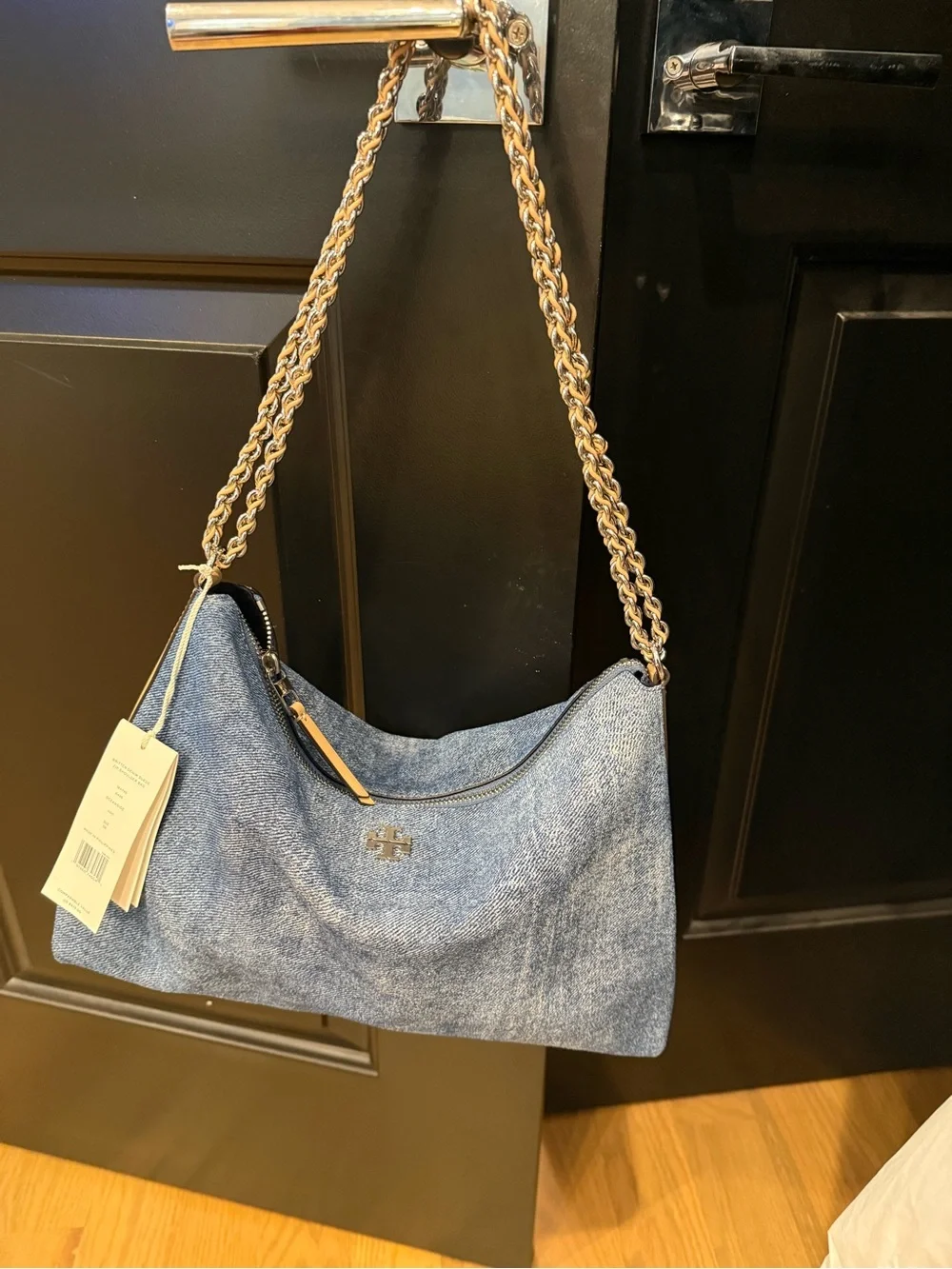 Tory Burch Washed Denim Hobo with Gold Chain Strap NWT